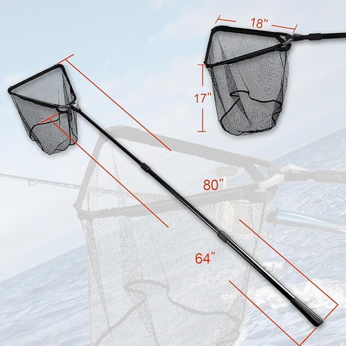 Fiblink Folding Aluminum Fishing Landing Net Fish Net with Extending Telescoping Pole Handle