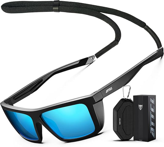 ATTCL Sports Polarized Sunglasses for Men: Secure Anti-Slip Lightweight TR90 Square Frame UV Protection for Driving Fishing