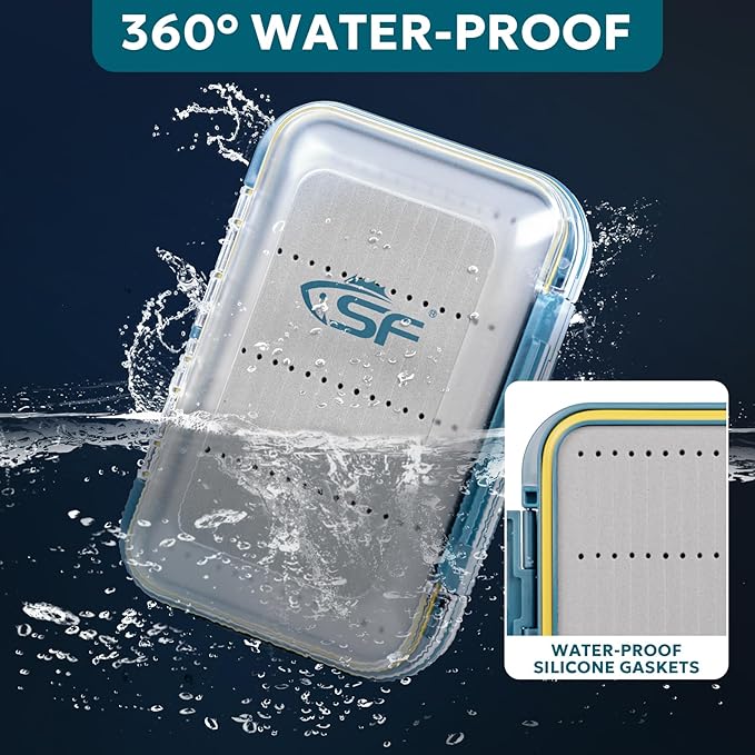 SF Large Waterproof Fly Box - Double Sided Clear Lid - Ice Fishing & Jig Head Tackle Box - Fly Flies (Dry, Wet, Nymph, Streamer) & Foam