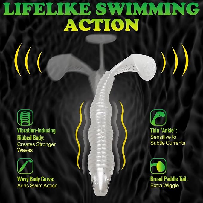 LUCKYFISHING Paddle Tail Swimbaits 10/16/20 PCS Fishing Lures Soft Plastic Lures for Trout Crappie Walleye Soft Baits for Bass Fishing Freshwater Saltwater 4.1/3.5/3/2.5 Inch