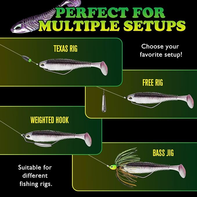 LUCKYFISHING Paddle Tail Swimbaits 10/16/20 PCS Fishing Lures Soft Plastic Lures for Trout Crappie Walleye Soft Baits for Bass Fishing Freshwater Saltwater 4.1/3.5/3/2.5 Inch