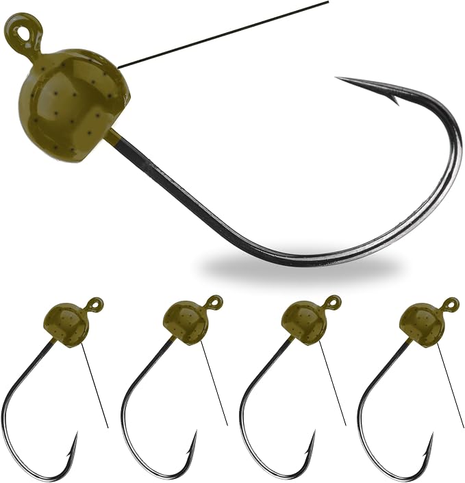 Reaction Tackle Tungsten Wacky Jig Heads - 5-Pack for Bass Fishing Jigs, Weedless Option Wacky Worm Hook - Finesse Jig for Soft Plastics