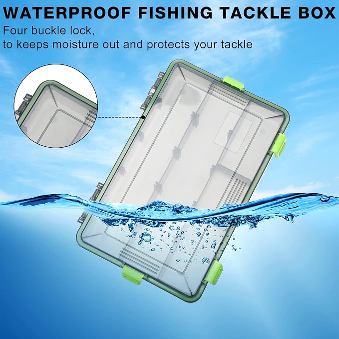 Ramede 6 Pcs Fishing Tackle Boxes Waterproof Airtight Plastic Tackle Box Organizer Transparent Fishing Tackle Storage with Adjustable Dividers for Terminal Tackle Lure Bait Hook(Small)
