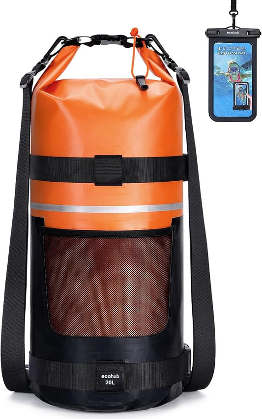 ECOHUB Waterproof Dry Bag for Women Men, 5L/10L/20L Roll Top Lightweight Dry Storage Bag Backpack for Travel Kayaking Hiking Floating with Waterproof Phone Case