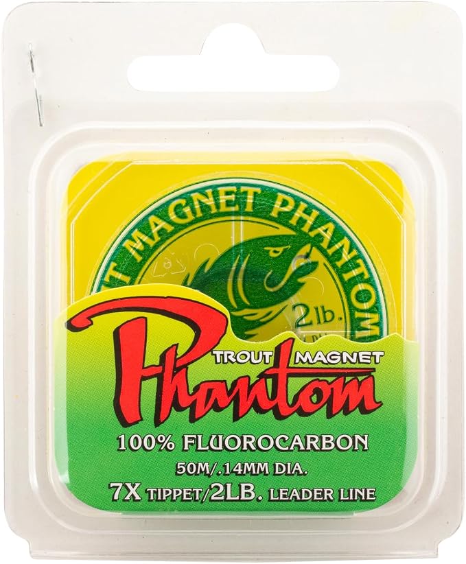 Trout Magnet Phantom Fluorocarbon Leader – Ultra-Invisible, 100% Fluorocarbon Clear Leader Line (Tippet) for Trout & Clear Water Fishing - 50 Meter Spool