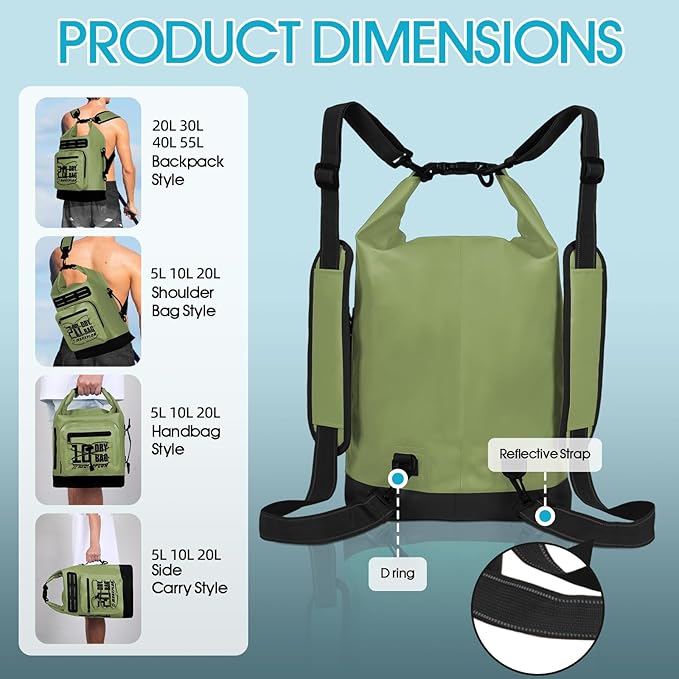 MORXPLOR Dry Bag Waterproof,5L/10L/20L/30L/40L/55L Roll Top Dry Bag Backpack with WaterProof Phone Case for Swim,Kayak