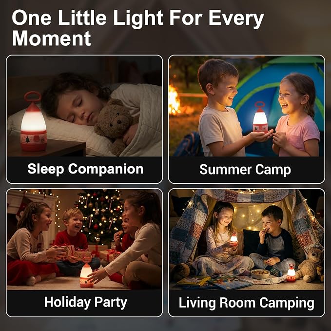 2-Pack Kids Camping Lantern & Night Light, Battery Operated, 360° Eye-Safe Light, Santa Decor, IPX4 Waterproof Fun Everyday Gift (Christmas, 6× AAA Included)