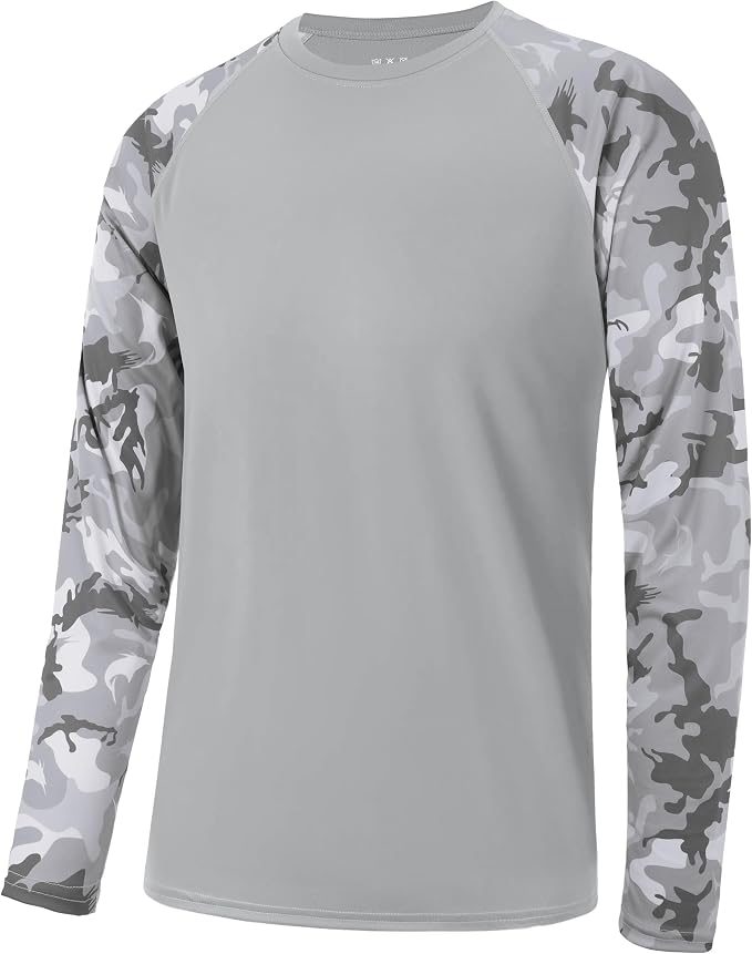 FISHEAL Men's Long Sleeve Fishing Shirts, UPF 50+ Camo Sun Protection Rash Guard, UV Shirt for Swimming Hunting Outdoor