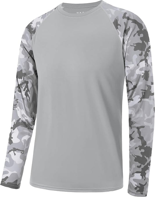FISHEAL Men's Long Sleeve Fishing Shirts, UPF 50+ Camo Sun Protection Rash Guard, UV Shirt for Swimming Hunting Outdoor