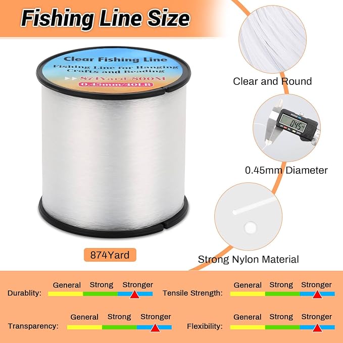 Strong Fishing Line Clear, Acejoz Fishing Wire 0.3mm, 0.45mm, 0.8mm Invisible Hanging Wire Nylon String Heavy Duty Monofilament Line for Hanging Decoration Balloon Garland Crafts