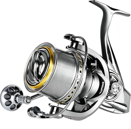 Heavy Duty Spinning Reel Metal Body with CNC Machined Spool 55LB Max Drag 8/10+1 BB Ultra Smooth 4.1/4.6/4.8:1 High Speed Gear Ratio Saltwater Freshwater Fishing Reel for 8000 to 16000 Series