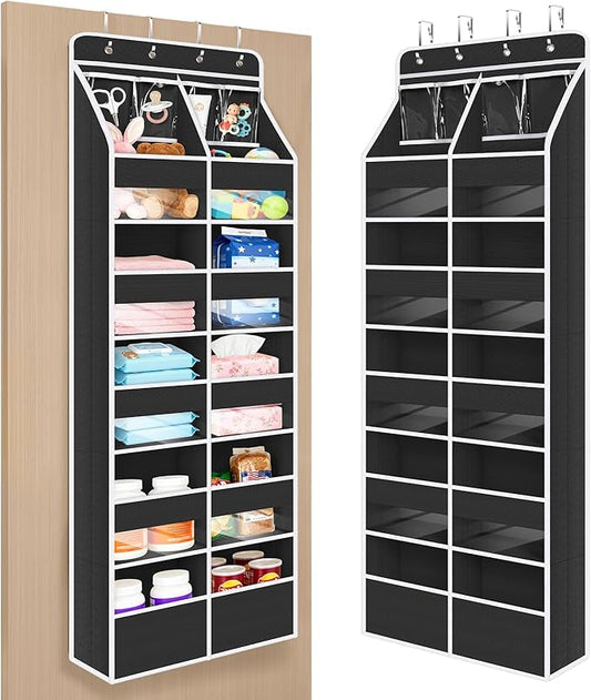 Univivi 6-Shelf Over Door Hanging Organizer Fabric Door Storage for Baby Nursery Nursery Closet Cabinet Wall Mount Hanging Storage Organizers with 10 Deep Pockets and 4 Small PVC Pockets(Black)