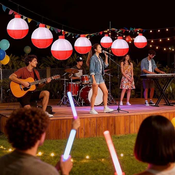 12 Pcs Fishing Bobber Lanterns, 8 Inch Hanging Fishing Bobber Paper Lantern Round Red and White Hanging Lanterns for Fishermen Themed Party, Festivals, Birthday Decor