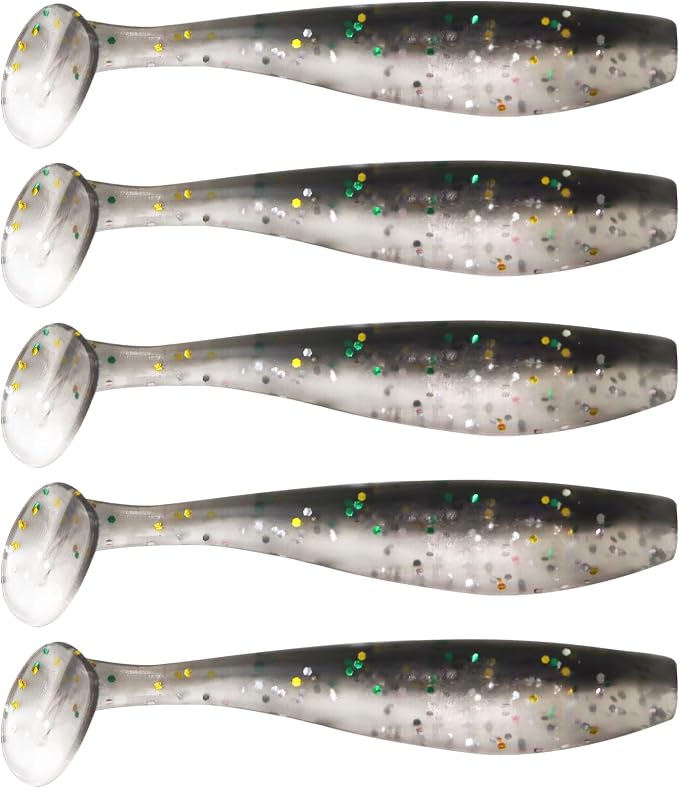 MAFIMOEA 50 Pcs Soft Fishing Lures Plastic Paddle Tail Swim Baits Kit for Bass Trout Walleye Crappie 5 Mixed Colors Fishing Soft Plastic Lure Kit 5.5CM