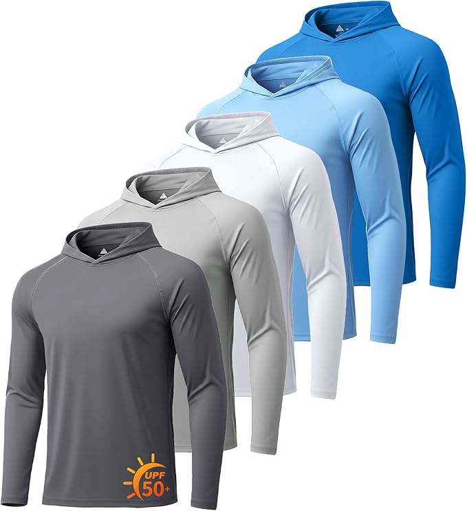 ZITY 5 Pack Mens UPF 50+ Hoodie Shirts Sun Protection Fishing Shirt Fast Dry Lightweight for Athletic Hiking Workout
