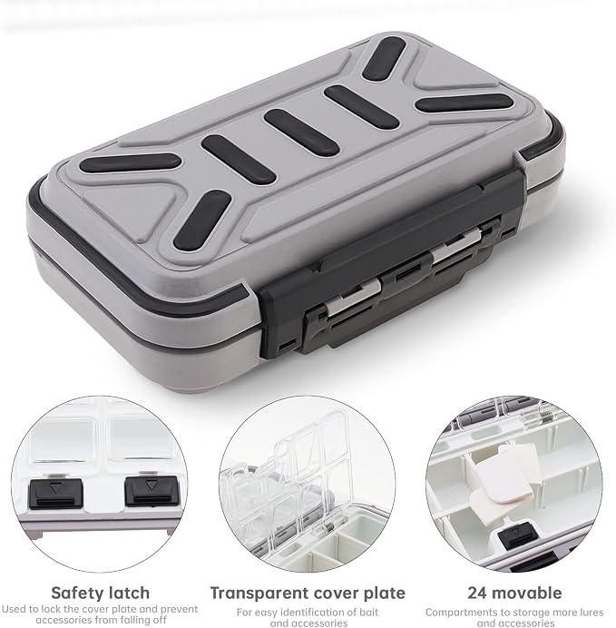 Fishing Tackle Storage Box, Double Sided Waterproof 16 Compartments, Tackle Storage Organizer Box, Fishing Lure Box Storage Containers (Gray)