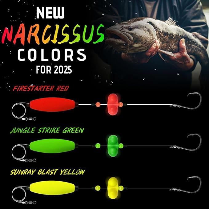 Narcissus Catfish Rigs Set – 6 Pre-Tied Rigs with 2 Sinker Sliders, Float Rigs Tackle, Santee Rig, Circle Hooks 6/0 – Complete & Ready-to-Use Kit