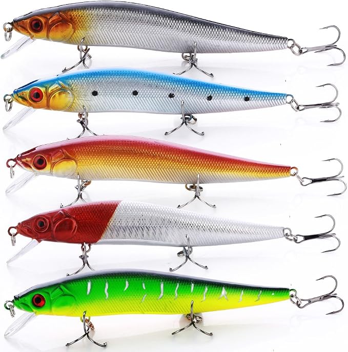 Sougayilang Fishing Lures Large Hard Bait Minnow VIB Lure with Treble Hook Life-Like Swimbait Fishing Bait Popper Crankbait Vibe Sinking Lure for Bass Trout Walleye Redfish