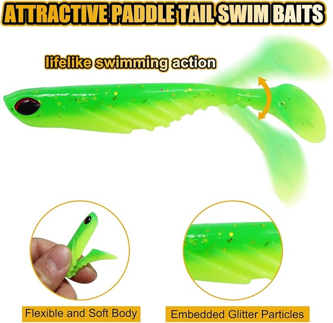 Fishing Soft Lures Paddle Tail Swim Baits Plastic Baits Crappie Walleye Trout Bass Fishing Baits for Jig Heads Saltwater/Freshwater 40PCS