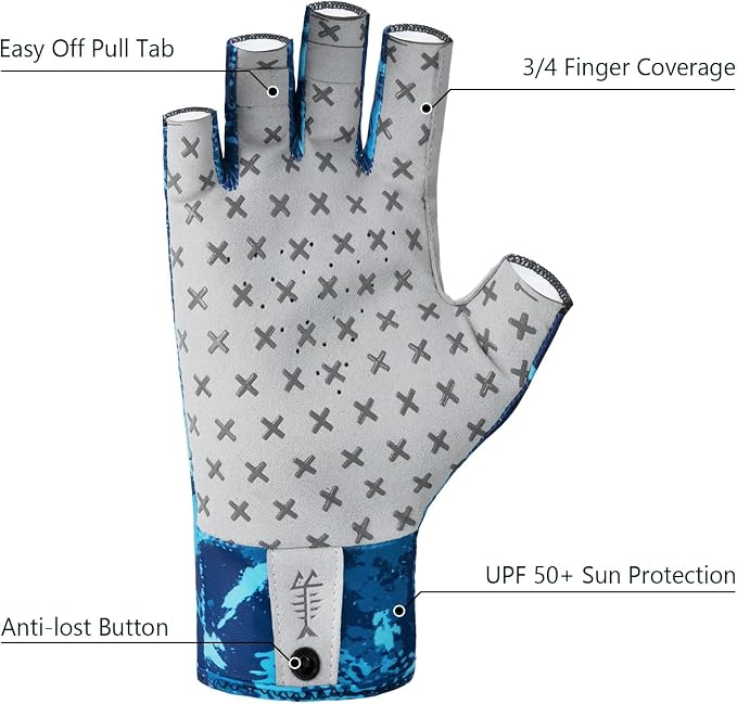BASSDASH 3/4 Finger UPF 50+ Sun Gloves Breathable Anti-Slip Silicone Palm for Men Women Fishing Fingerless Cycling Running