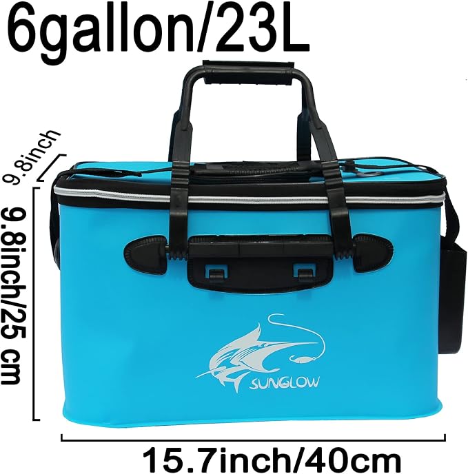 Grneric Fishing Bucket, 6Gallon/8Gallon/10Gallon Foldable Fish Bucket,Live Fish Container Multi-Functional Live Fish Bait Bucket,Outdoor Camping EVA Fishing Bag and Fish Protection Bucket