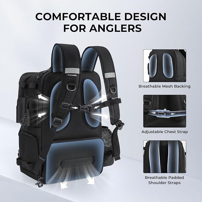 KastKing BaitSpace Fishing Tackle Backpack with Removable Bait Binder,2 Rod Holders Storage Fishing Gear and Equipment