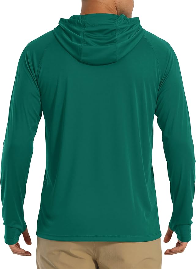 MAGCOMSEN Men's Hooded UPF 50+ Sun Protection T Shirts Long Sleeve Athletic Fishing Shirts Rash Guards