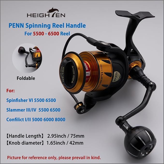 HEIGHTEN Fishing Reel Handle for Penn Spinfisher VI/Slammer III IV/Battle II III DX/Pursuit III IV/Fierce II III