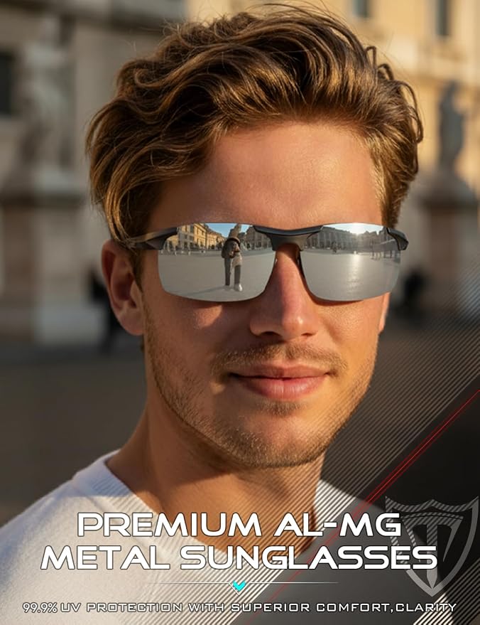 ATTCL 0.9 oz Polarized Sunglasses Men Sports: UV Protection Anti Glare Wrap Around Lightweight Metal Fishing Golf Running