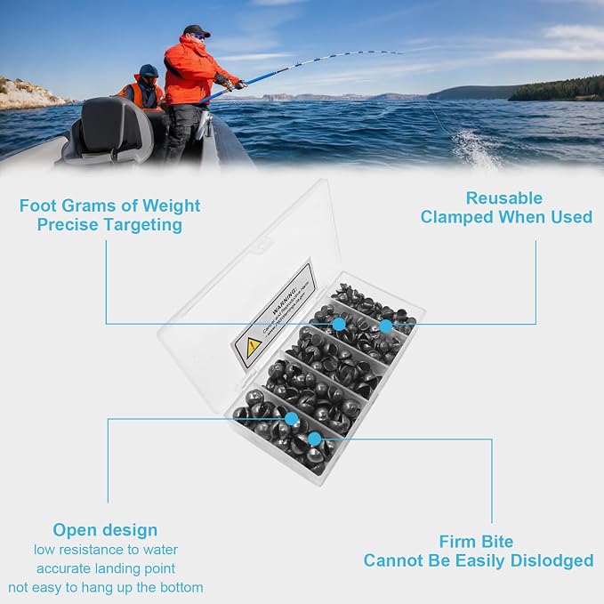 100/150Pcs Split Shot Fishing Weights – Premium Removable Fishing Sinkers,5/6 Sizes Assortment (0.02oz–0.14oz) for Freshwater & Saltwater Fishing