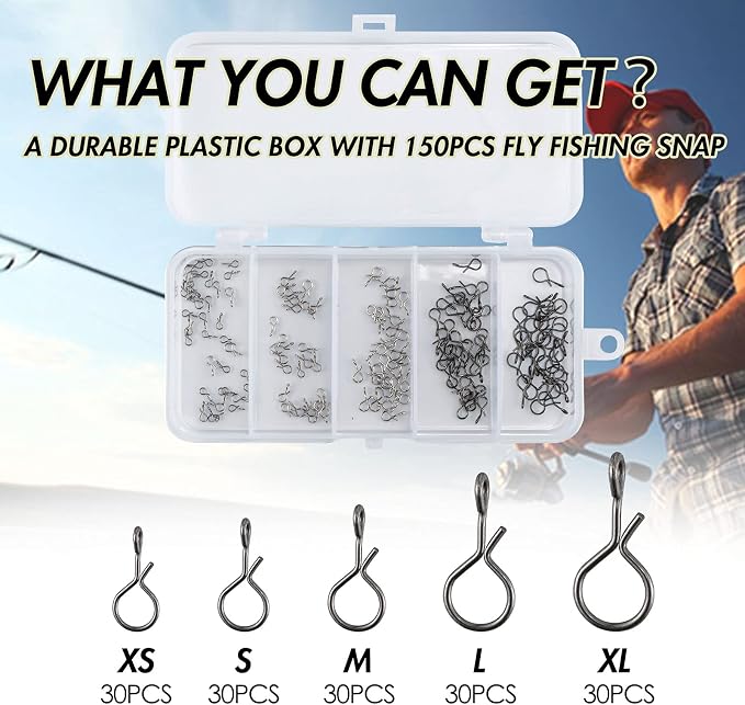 Alwonder 150-Pack Fly Fishing Snaps Twist Clips, 3/5 Sizes Stainless Steel Quick Change Lure Snaps No Knot Clip Quick Snap Fast Snap Lure Connector for Jigs Lures Fishing Clips Swivels Terminal Tackle