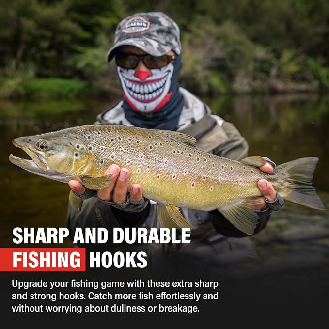 50PCS Sharp Barbed Fishing Hooks, High-Carbon Steel Ultra-Strong, Single Size with Hole for Easy Tying, Secure Portable Box Included – Ideal for Bank Fishing, Lure Fishing & All Conditions