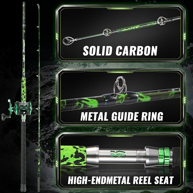 Sougayilang 7' Catfish Rod and Reel Combo, Medium Heavy 2-Piece Carbon Fiber Casting Rod with Solid Carbon Tip, Trolling Reel for Freshwater and Saltwater, Big Game Fish