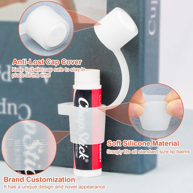 Silicone Chapstick Holder with Cap Cover, 0.6'' Diameter Portable Lip Balm Holder Key Chain Sleeve Chapstick Keychain Holder with Wrist Strap Lanyard - Transparent