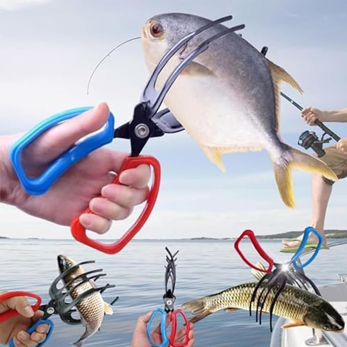 2 Packs 2/3 Claw Fish Gripper, Metal Fishing Pliers Gripper Catch Fish Control Clamp, Three Teeth Fishing Pliers Control Forceps Fishing Accessories for Most Freshwater Fish Grip Tackle Holder