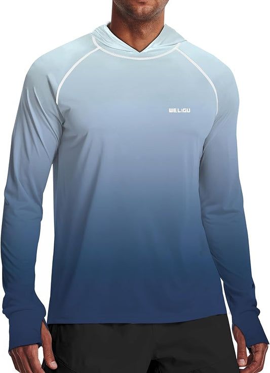 Men's UPF 50+ Sun Protection Hoodie Shirt Long Sleeve SPF Fishing Outdoor UV Hiking Lightweight Shirts