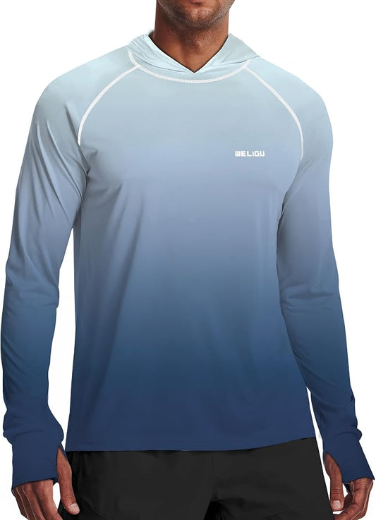Men's UPF 50+ Sun Protection Hoodie Shirt Long Sleeve SPF Fishing Outdoor UV Hiking Lightweight Shirts