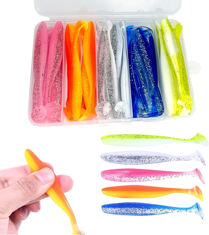 Paddle Tail Swimbaits,Soft Plastic Fishing Lures Swim Baits for Bass Fishing,30/50pcs with Box,Soft Plastic Swimbaits for Bass Trout Crappie Lures Kit for Saltwater Freshwater