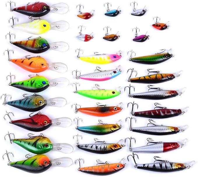 Aorace Fishing Lures Kit Mixed Including Minnow Popper Crank Baits with Hooks for Saltwater Freshwater Trout Bass Salmon Fishing