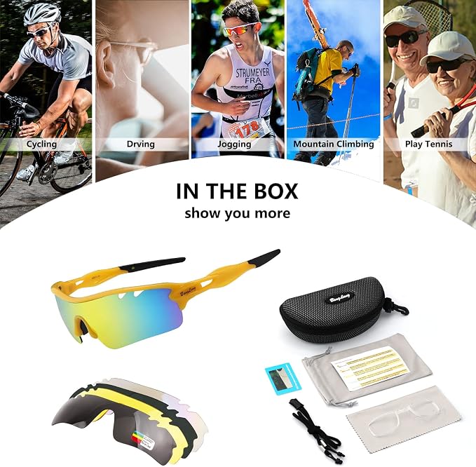 BangLong Polarized Cycling Sunglasses for Men Women, 26g Sports Sunglasses with 5 Lenses for Running Fishing Baseball Driving