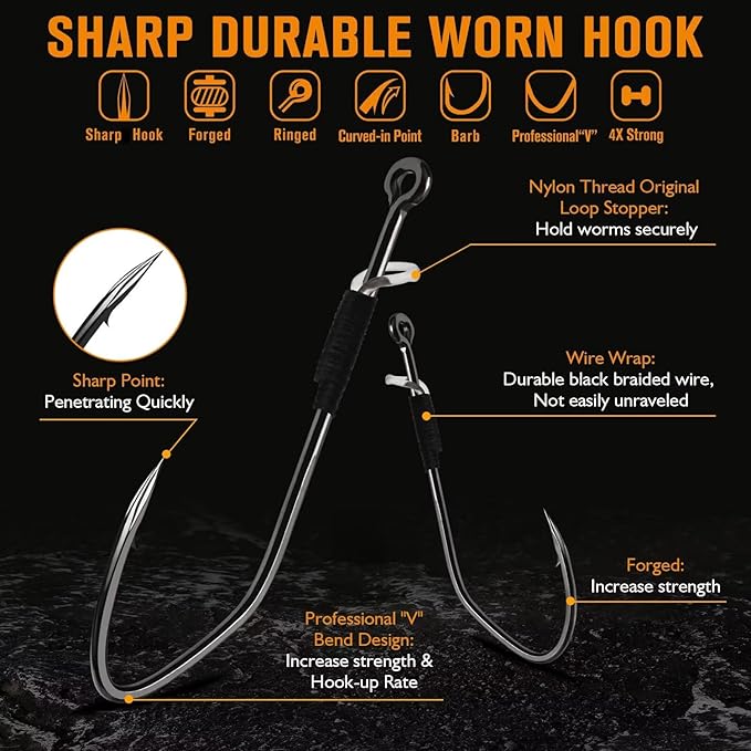 Dovesun Weedless Worm Hooks Wacky Rig Hooks Texas Rig Hooks 30PCS Professional V Bass Fishing Hooks for Freshwater Saltwater 1/0 2/0 3/0
