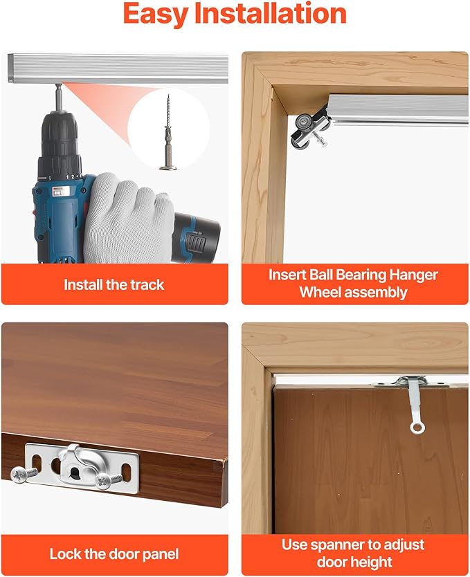 VEVOR Sliding Pocket Door Hardware Track Kit, 68.74" Pocket Door Track Kit with Soft Close Mechanism for Smooth and Quiet Sliding, Easy to Install, for 1" to 1 3/4" Thickness 36" Width Single Door