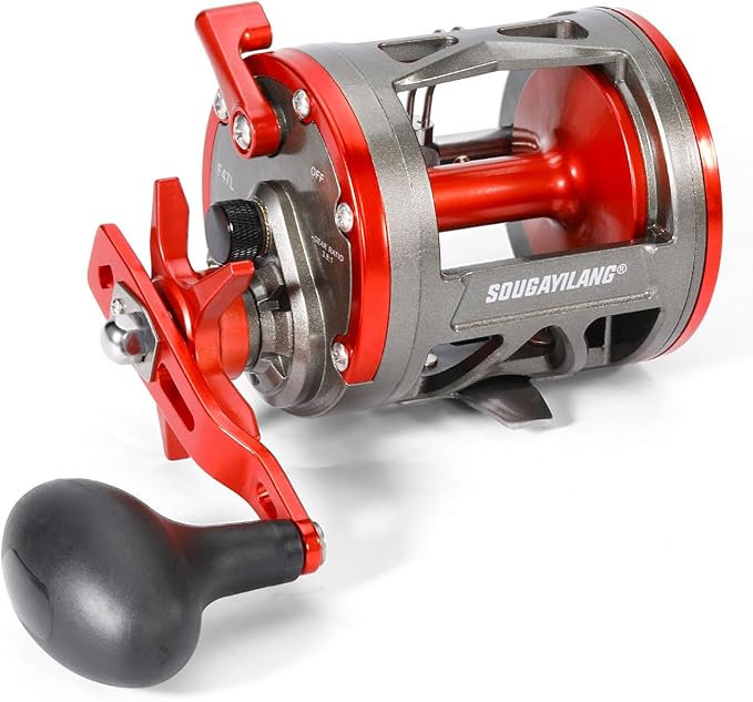 Sougayilang F47 Baitcasting Fishing Reel - Reinforced Metal Body Round Baitcaster for Smooth Powerful Saltwater Inshore Surf Trolling - Conventional Reel for Catfish, Musky, Bass, Pike