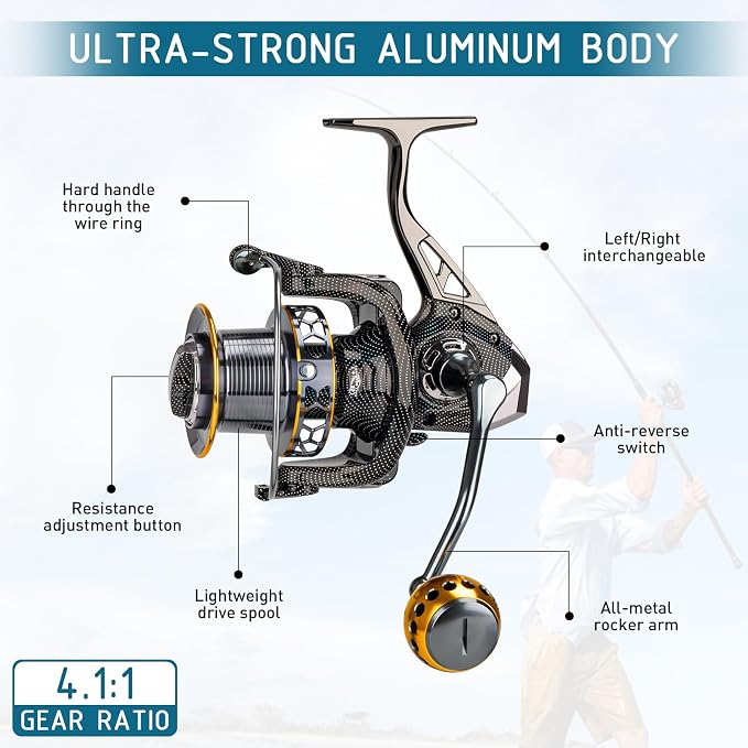 THKFISH Saltwater Spinning Reel,10000/12000 Surf Fishing Reel,8 +1/11+1BB,4.1:1 45/55LB Max Drag Ultra Smooth Powerful Saltwater Fishing Reels,with CNC Aluminum Spool Reels for Long Cast