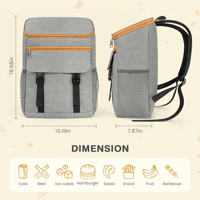 Cooler Backpack- 50 Cans Insulated Backpack Cooler for Men & Women Portable Leak Proof Lunch Backpack Cooler Bag Backpack Coolers for Beach Picnic Travel Work Camping Hiking-Grey