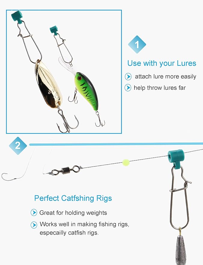 Fishing Line Sinker Slides Catfishing Rig, Saltwater Heavy Duty Sinker Weights Connector with Duo Lock Snaps