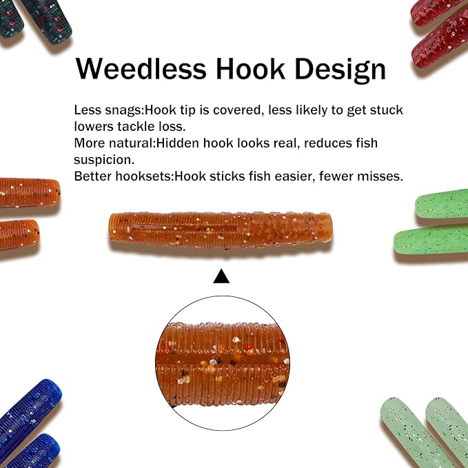 Soft Plastic Worms for Bass Fishing - Salted Soft Plastic Fishing Lures with Hook Slot 2.6in Saltwater Freshwater Bass Baits FS/RE-11