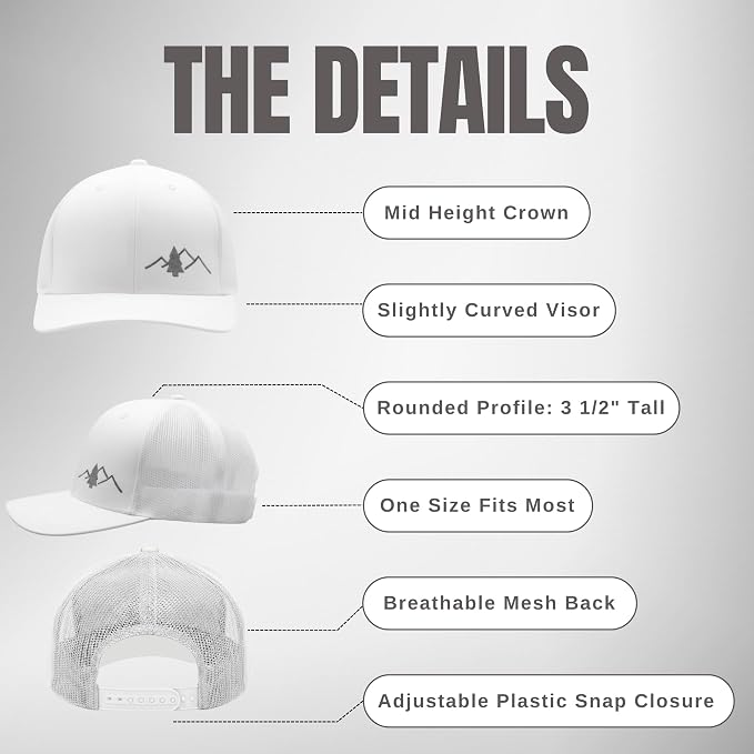 LINDO Trucker Hat [ Great Outdoors Design ] for Men and Women: Mid Profile Cap with Breathable Mesh Back and Adjustable Snap