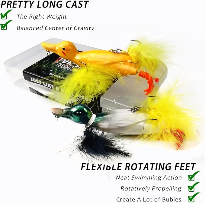 Topwater Duck Fishing Lures, Realistic Baby Duckling Baits Floating Artificial Hard Swimbaits for Bass Pike Musky Catfish Freshwater Saltwater Fishing