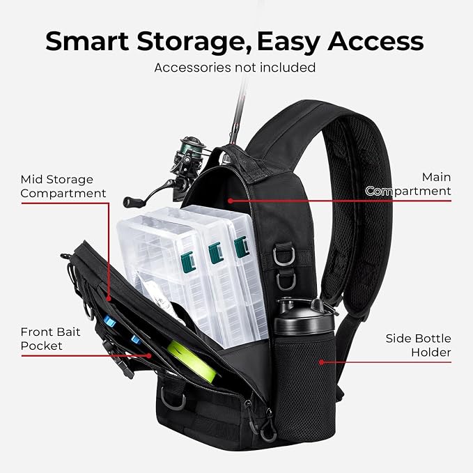 Piscifun Fishing Backpack with Rod Holder, Lightweight Sling Bag Storge Gear and Equipment